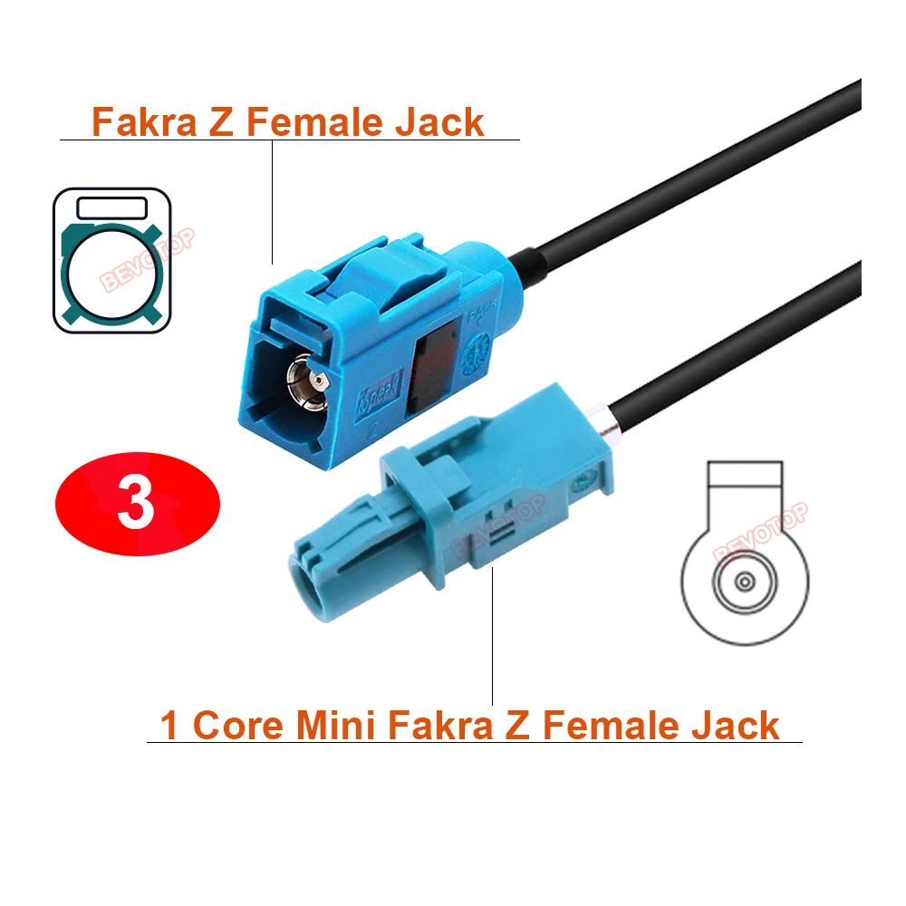 1PCS RSBG Version Code Z 1 Pin Single Core MINI FAKRA Z to FAKRA Z Male/Female Connector RG174 Cable BEVOTOP Wire Harness