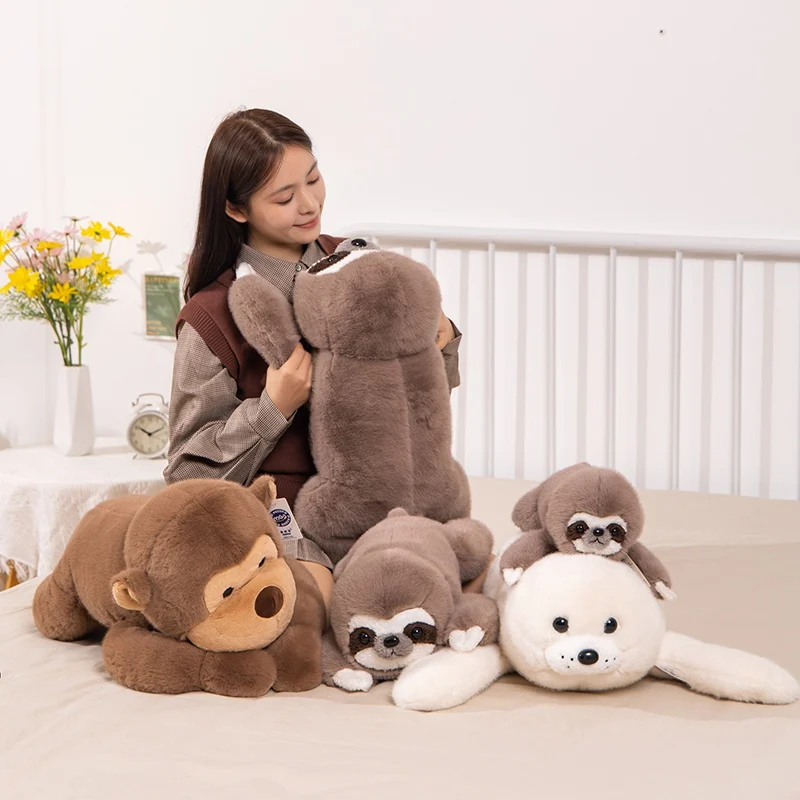 New High-Quality Cartoon Seals Monkey Sloth Plush Stuffed Animals Plushies Cute  Hug Throw Pillow Birthday Xmas Boy Girl Gifts