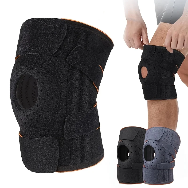 

1 шт. наколенник с 4-пружинными боковыми стабилизаторами и подушечками надколенника для занятий спортом, фитнесом, регулируемым наколенником, наколенником одного размера