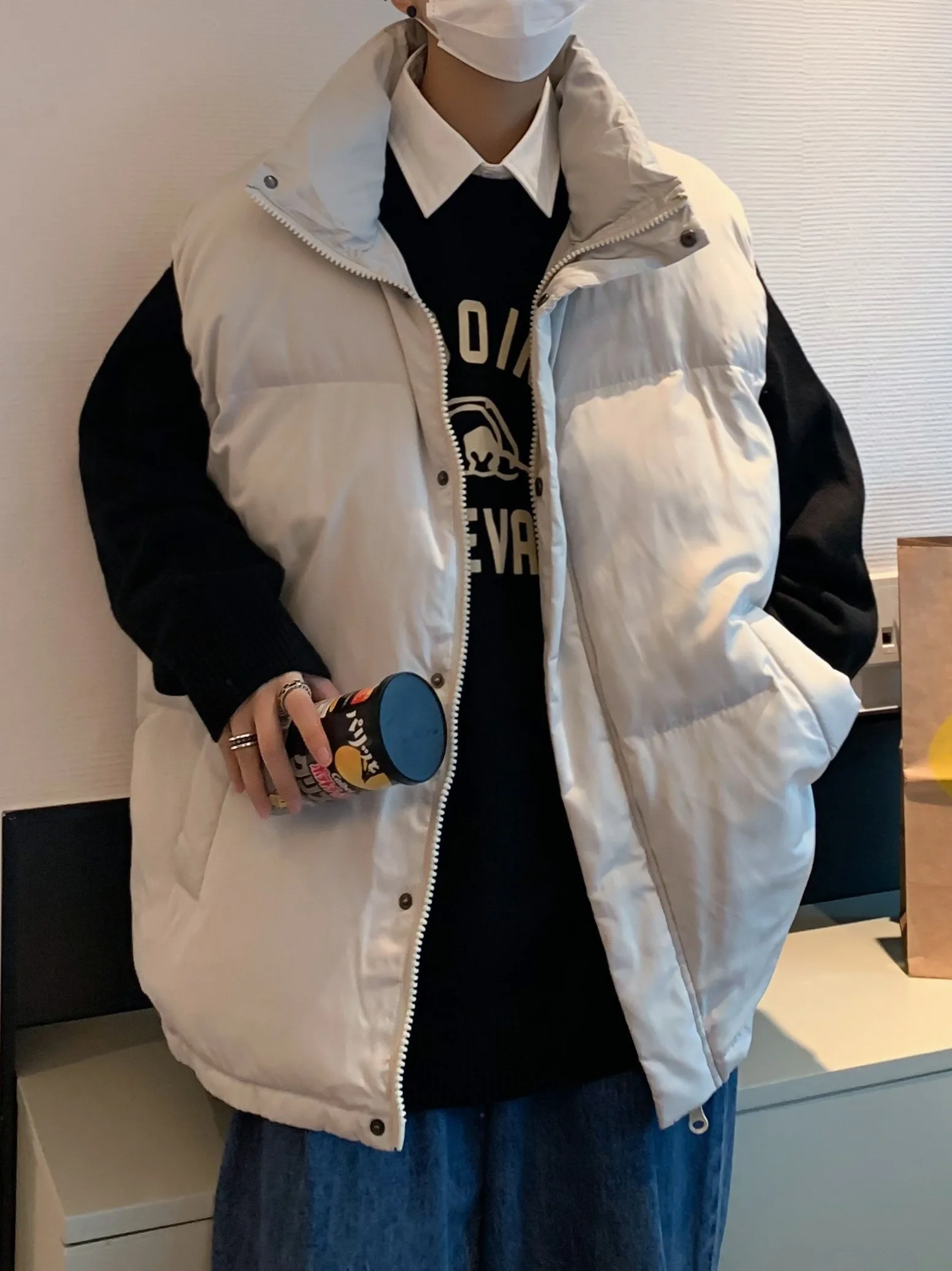 

Модный хлопковый жилет для подростков на молнии, свободного кроя, с воротником-стойкой, мужская верхняя одежда, теплая, повседневная, модная, цветная