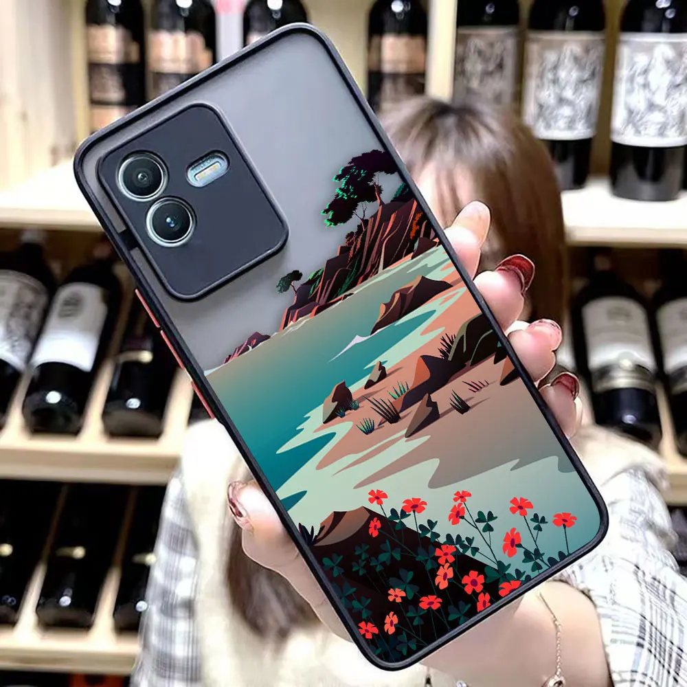 Matte Case for VIVO V25 V23E V23 V21 V20 V19 V17 V15 V11 Z1 Z6 S16 PRO 5G Case Funda Lovely Hand Painted Spring Scenery Pattern