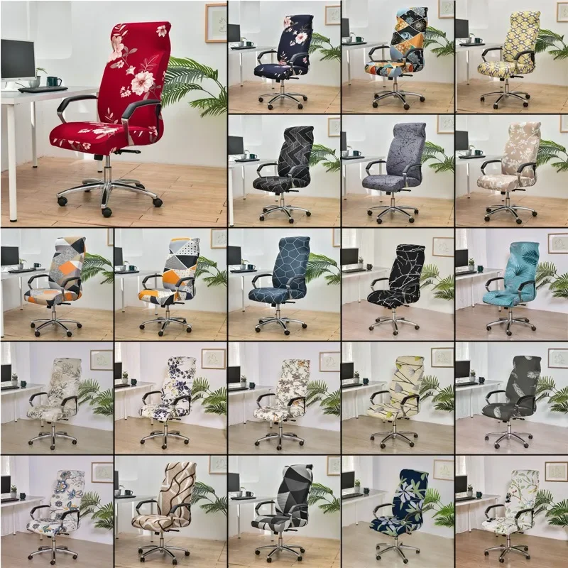 M/L Stretch Computer Office Chair Cover with Durable Zipper Removable Spandex Rotating Boss Chair Slipcovers Anti-dust