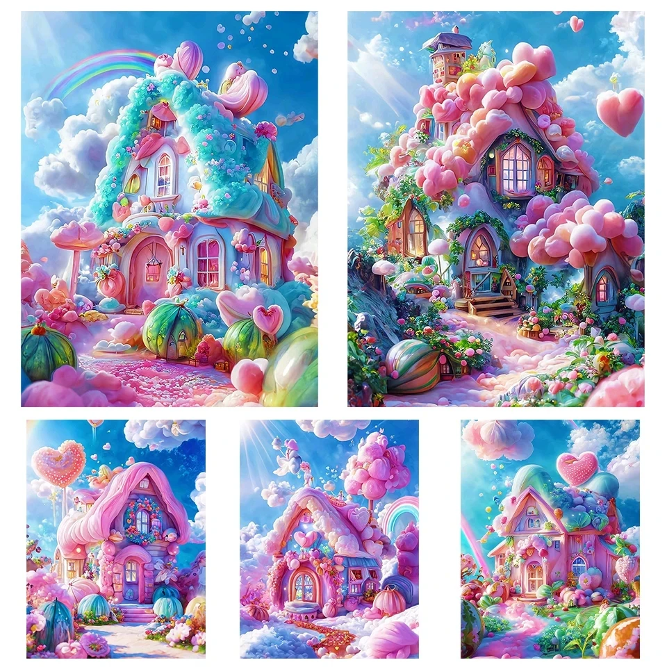 

Cute Candy Cloud House 5D Full Diamond Painting Set Cartoon House Diy Drilled Mosaic Embroidery Cross Embroidery Decoration