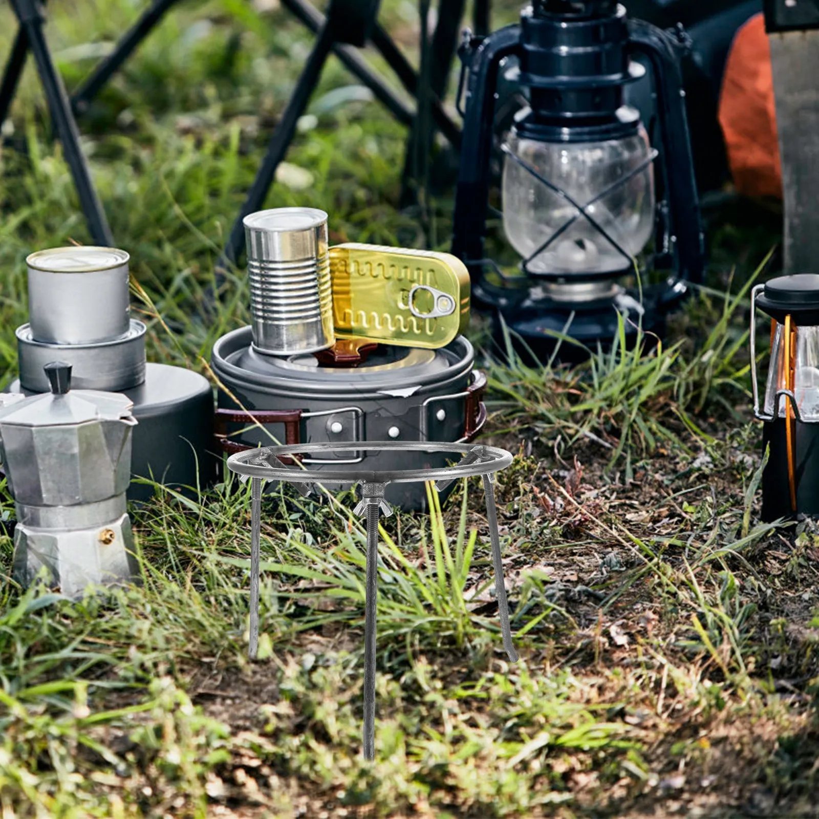 

Туристический штатив-тренога из углеродистой стали для приготовления пищи на открытом огне, для кемпинга, гриля, барбекю, пикника, походов, с набором чугунных котелков