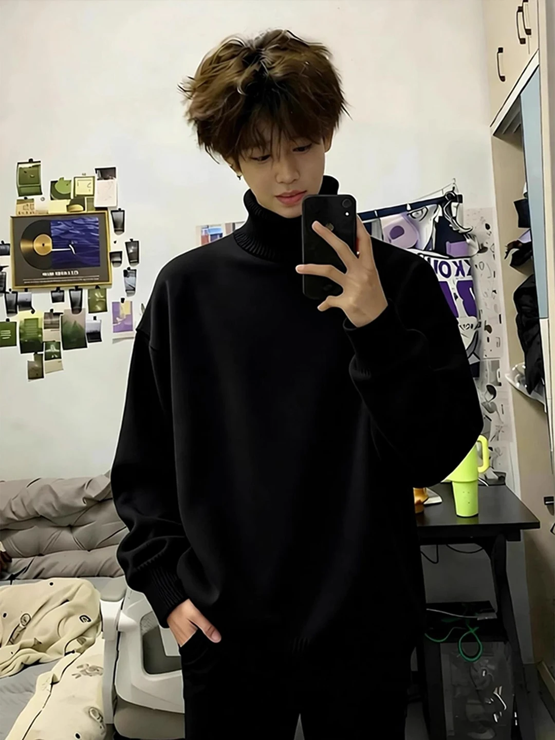 

Cleanfit Men's High Collar Fce Lined Knitwear Slim Fit Base Layer irt Casual Sle Winter Warm Comfortable Long Sve Top