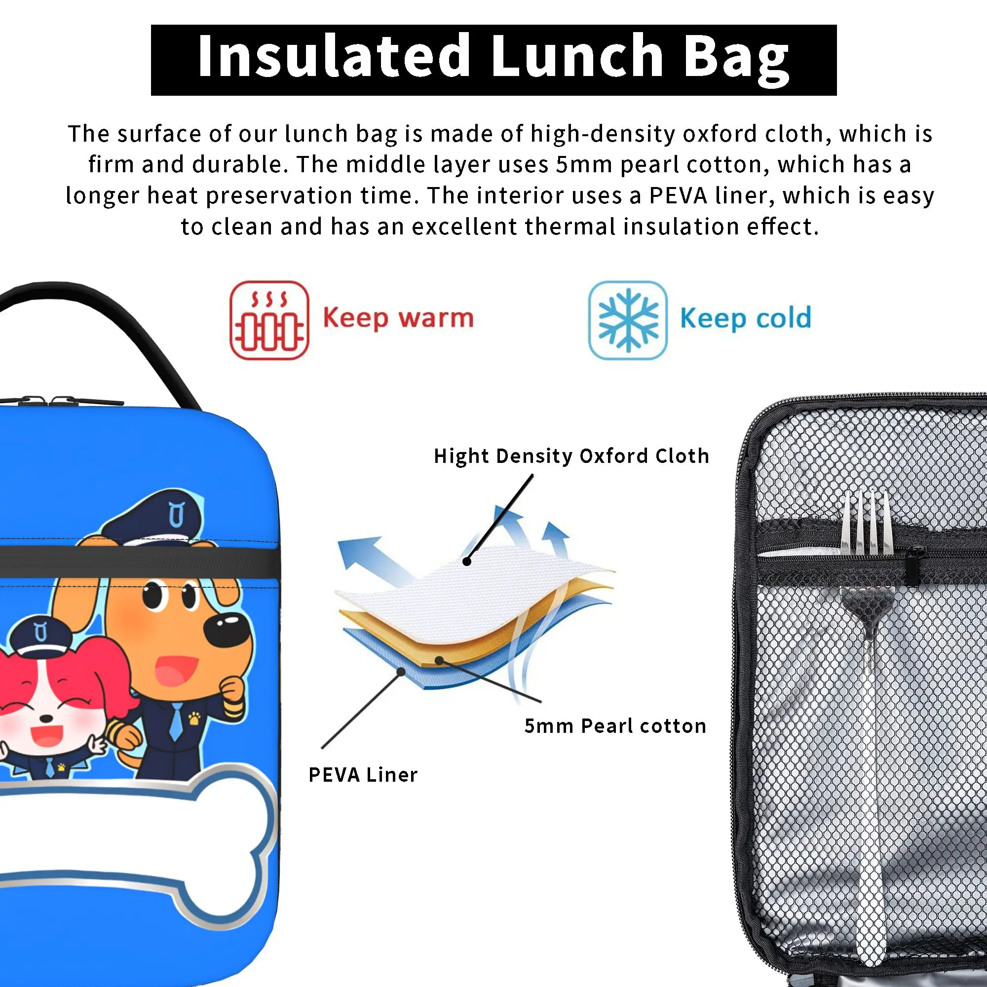 Sheriff Labrador Cartoon Animation Lunchtasche für die Schule, tragbare Thermo-Tragetasche für Damen, Oxford Designer-Kühltasche – Detail 5