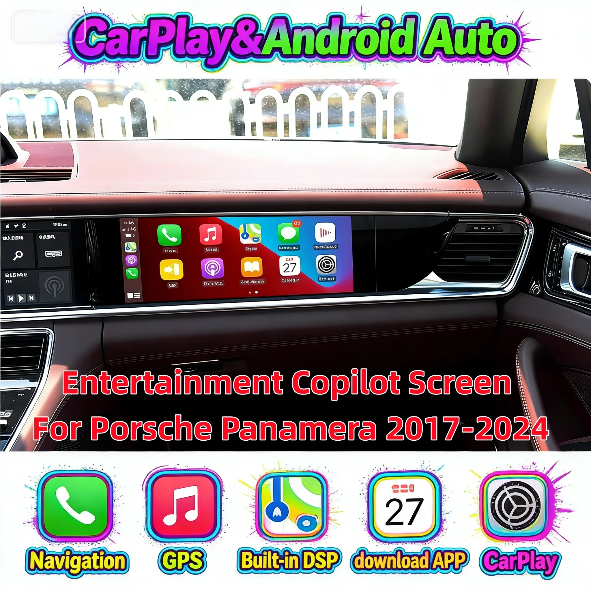 Multimedia Android Co-pilot Player For Porsche Panamera 2017-2024 Wireless CarPlay Entertainment Head Unit Navigation Bluetooth