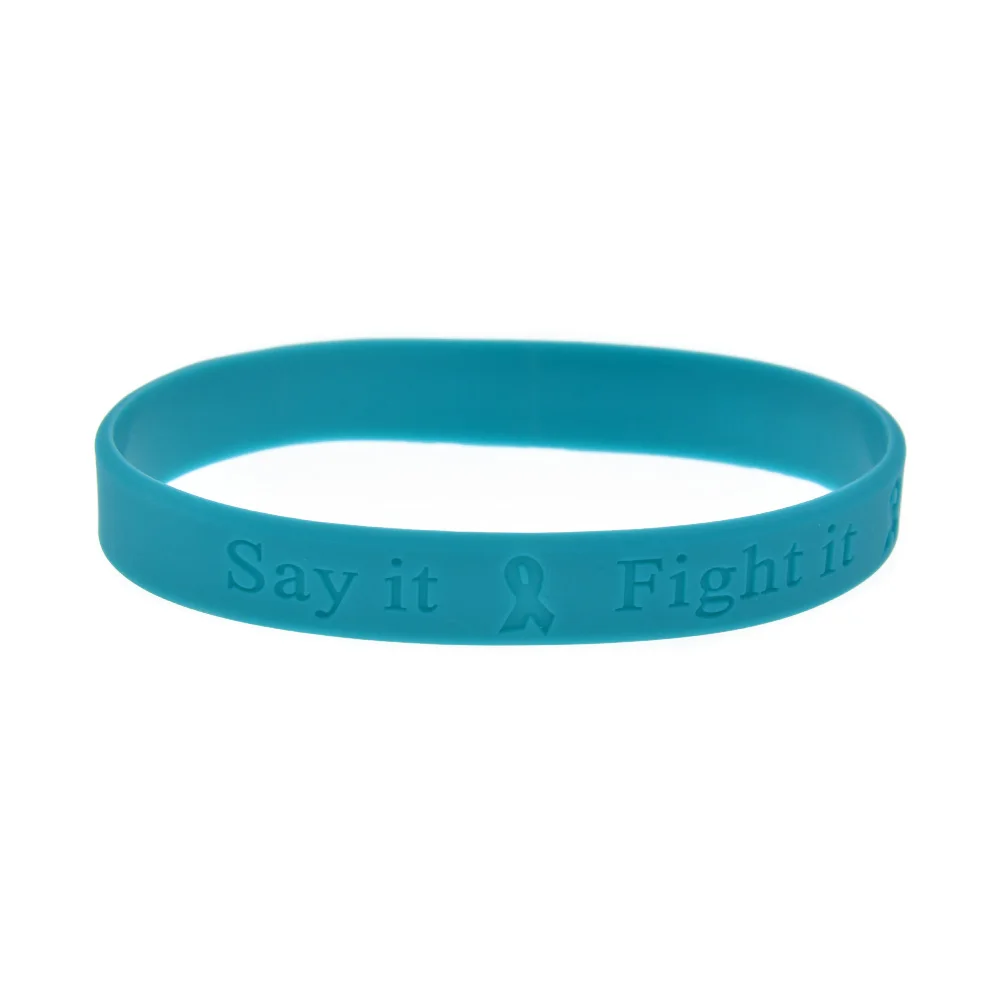 1 Stück/6 Stück geprägtes Silikon-Armband mit der Aufschrift „Say It, Fight It, Cure It“ zur Förderung der Aufmerksamkeit für Brustkrebs – Detail 4