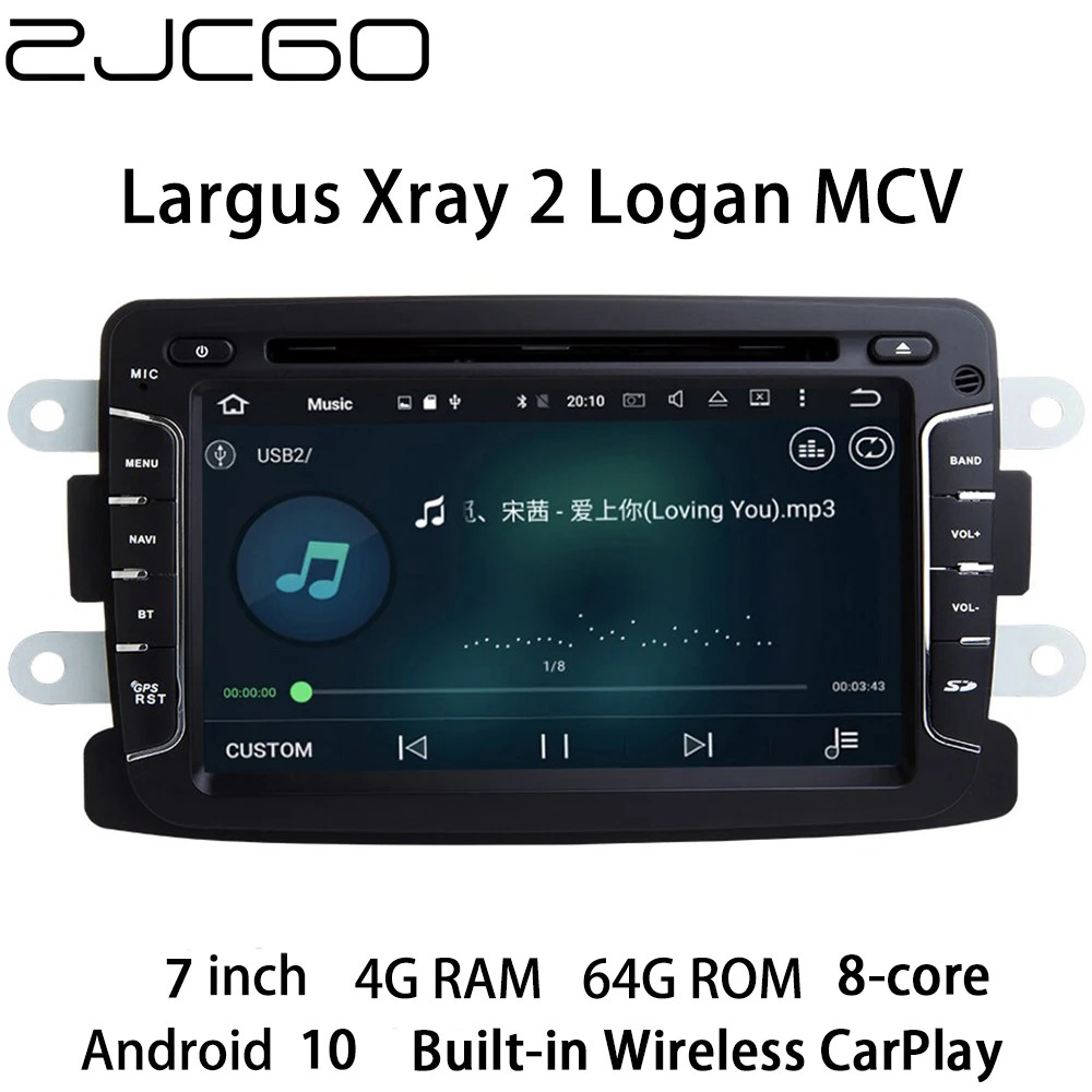 

ZJCGO Car Multimedia Player Stereo GPS 8 Core Radio Navigation Android 10 Screen for Renault Lada Largus Dacia Xray 2 Logan MCV