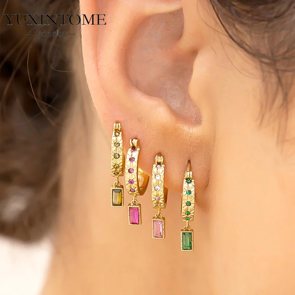 925 Sterling Silver Needle Trendy Pink CZ Enamel Piercing Hoop Earrings for Women Smiling Heart Huggie Earrings Fashion Jewelry