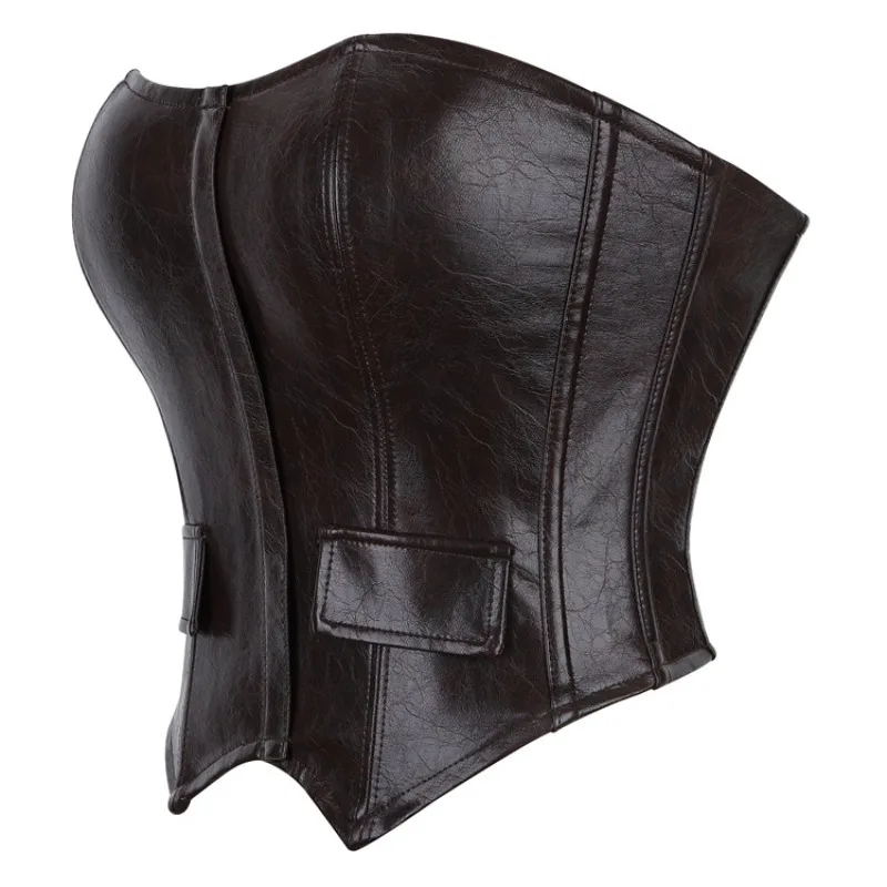 Faux Leather Corset Top with Zip Women Steampunk Gothic Waist Trainer Bustier Vintage Overbust Corselet Sexy Clubwear