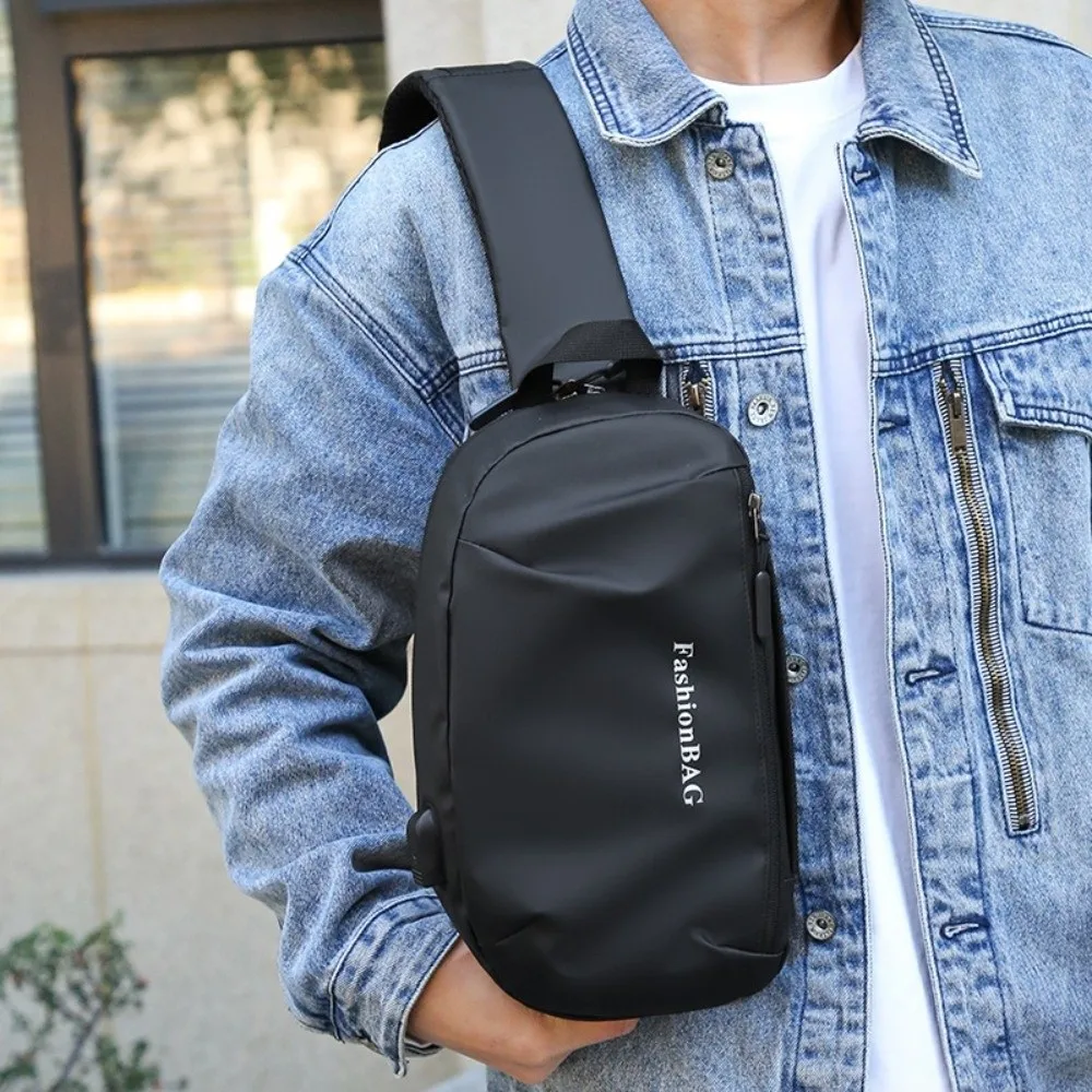 

PU Men's Chest Bag Large Capacity Solid Color Sling Shoulder Bag Multifunctional Adjustable Strap Male Crossbody Bag Business