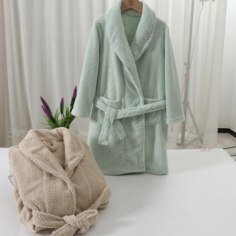 Long Thickened Flannel Kids Women Bathrobe Kimono Gown Family Matching Homewear Robe Sleepwear Casual Loungewear Nightwear