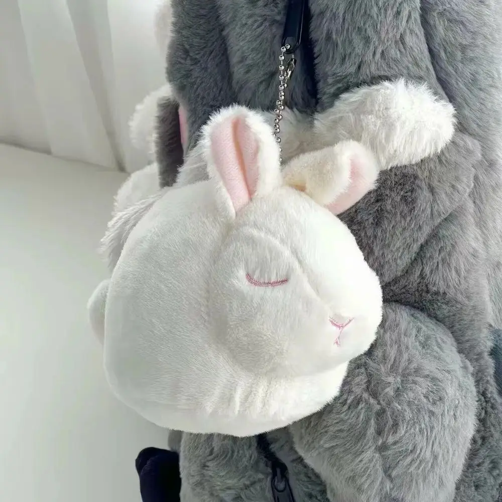 Chubby Round Plush Coin Purse Soft Animal Headphone Bag Rabbit Stuffed Doll Kawaii Fluffy Bunny Keychain Birthday Gift