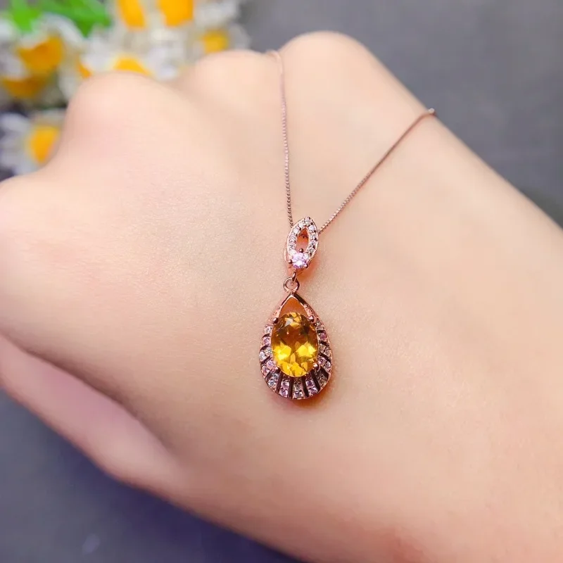 6x8mm Natural Citrine Pendant/charms for Women Daily Wear Silver 925 Pendant