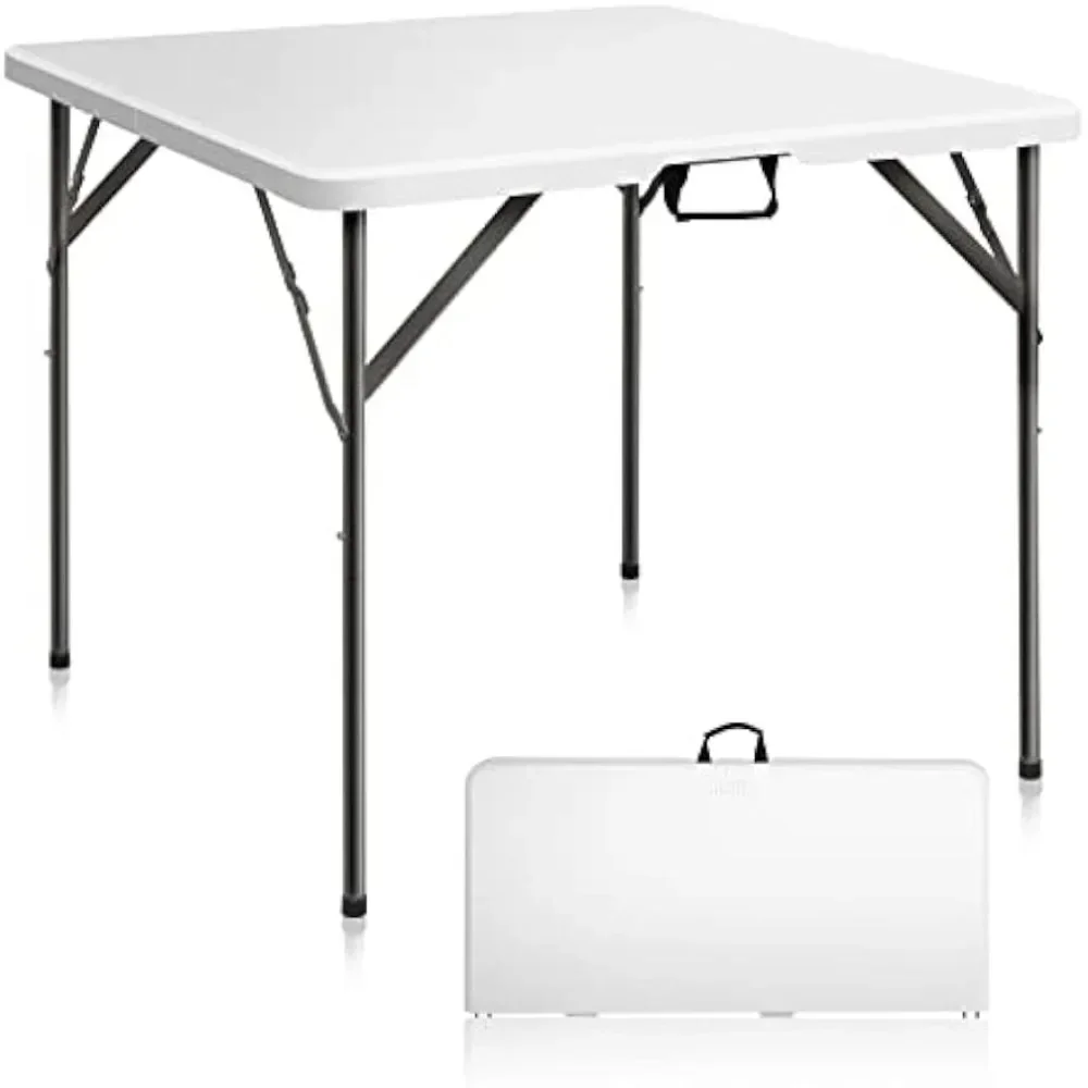 Fold in Half Square Table, Bi-Folding Commercial Table, Portable Plastic Dining Card Table for Kitchen or Outdoor