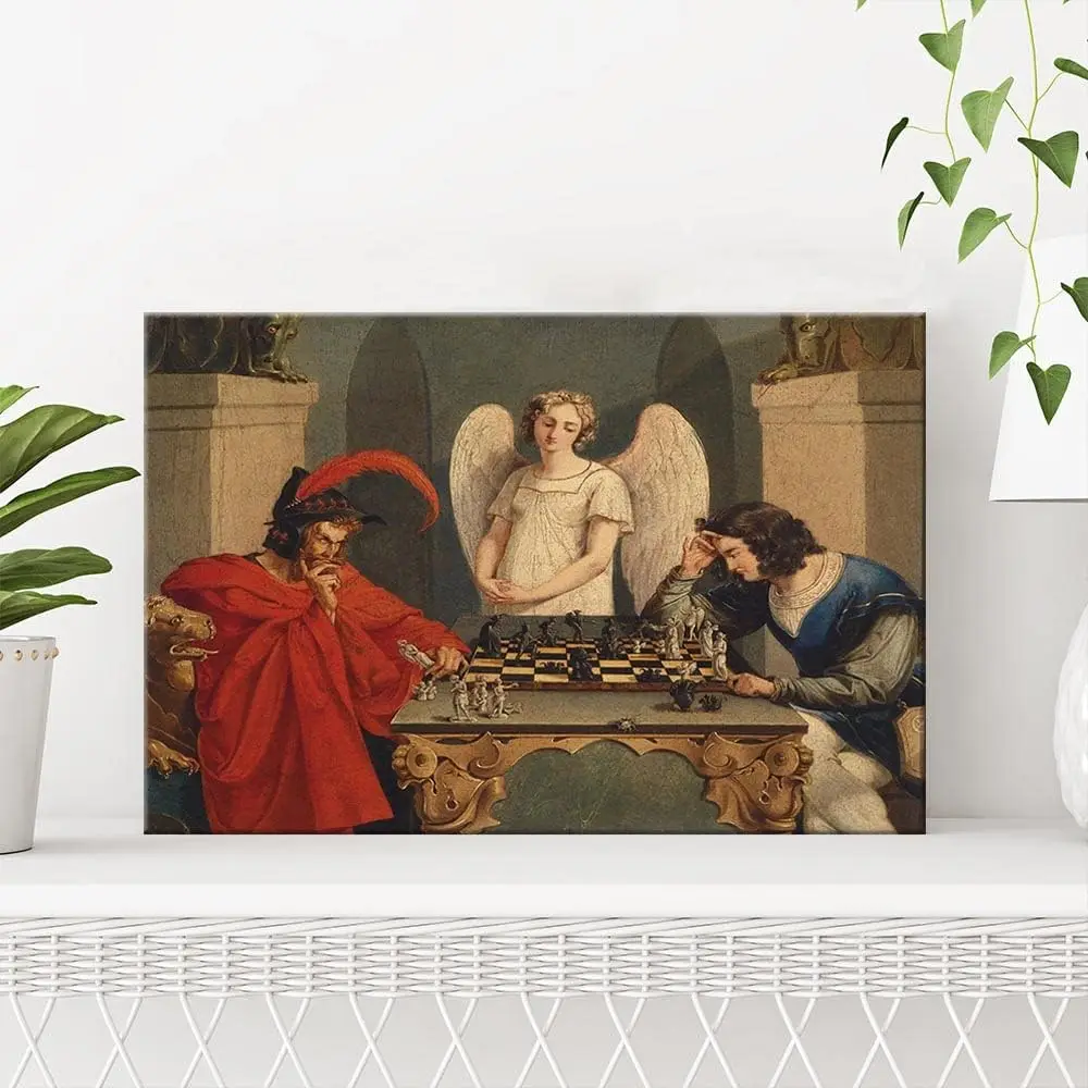 IUHYVMSM Vintage Faust And Mephistopheles Playing Chess Poster Canvas Wall Art, Classical Vintage Wall Decor for Bedroom view 6