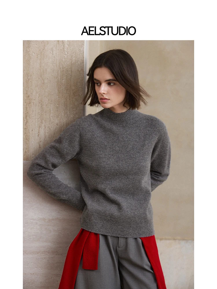 

AEL Original High-End Brand Sl f-High Collar Women's Wool Sweater Long Sve Knitted Base Layer Autumn Sle