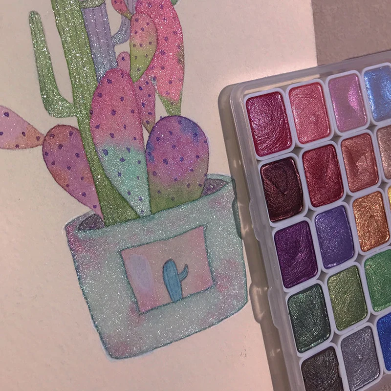 20 Colors Pearlescent Watercolor Set Metallic Watercolor Paint Set Sparkle Pearlescent Watercolor For Artists Students Hobbyists
