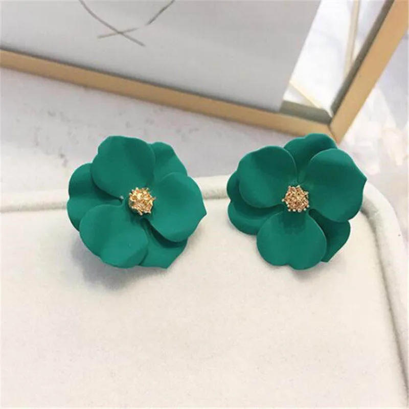 New Korean Flower Dangle Earrings Elegant Double Floral Mixed Color Earrings For Women Girl Beach Party Earring for woman
