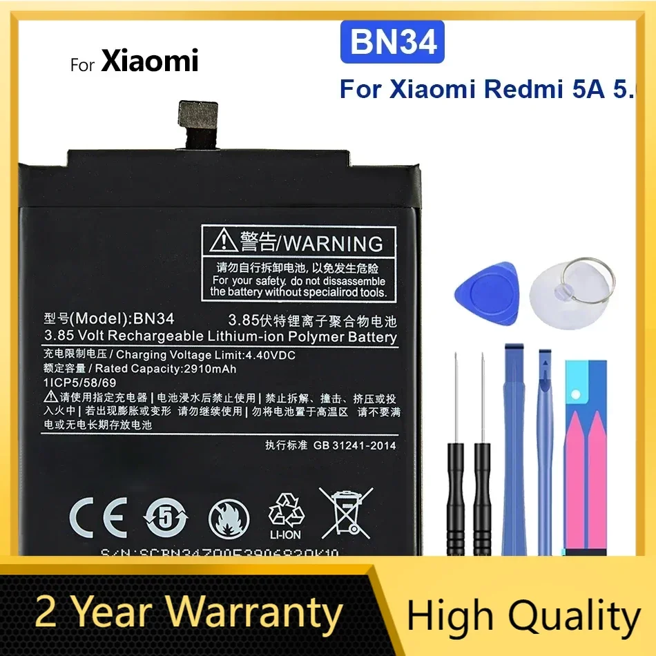 BN34 Phone Replacement Battery For Xiaomi Redmi 5A For Redrice 5A For Redmi5A 3000mAh + Tools