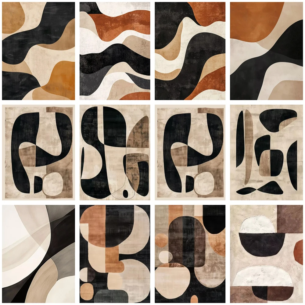 Abstract Minimalism Wabi-Sabi Style Art Poster Print Beige Brown Line Texture Wall Canvas Painting Modern Living Room Home Decor
