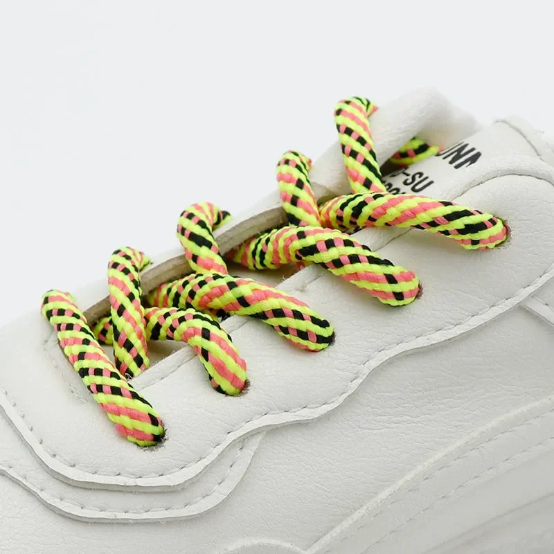 

Weiou Lace 5MM Yellow-Black-Pink Sneaker Cord Male Female Sporting Shoe String Spiral Colorful Cordon and Epoxy Aglets Wholesale