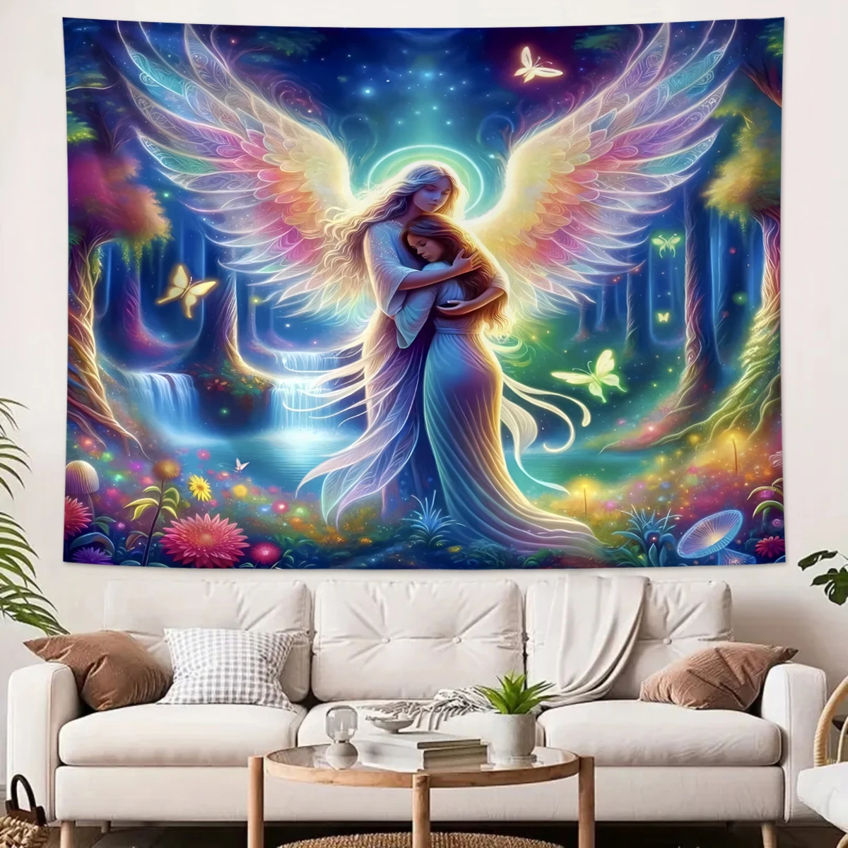 1 Stück Engel Wandteppich, Fantasy Wald Wandteppich, Schmetterling Landschaft natürliche Landschaft Wandbehang, Schlafzimmer Wandbehang