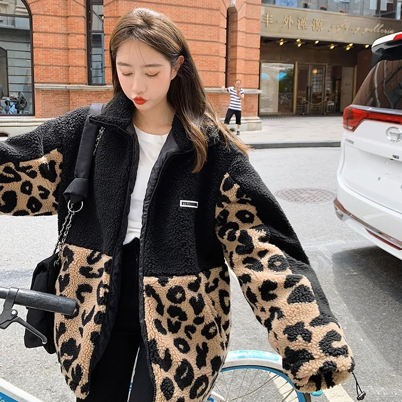 Abrigo de manga larga con solapa y estampado de leopardo de vaca para mujer, chaqueta cálida de doble cara, piel sintética, tendencia de moda, invierno, nuevo