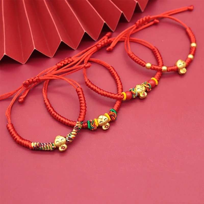 2025 Snake Year Lucky Red Rope Bracelet Cute Zodiac Snake Handmade Braided Bracelets for Women Men Fashion Jewelry New Year Gift