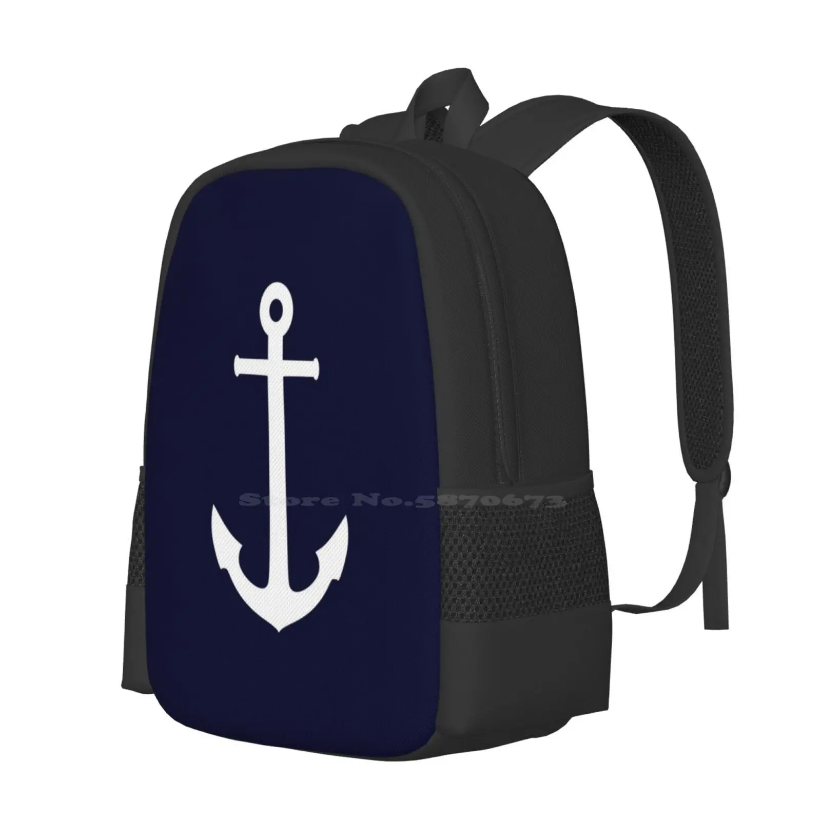 White Anchor On Navy Blue Pattern Design Bag Student's Backpack Anchor Boating Sailing Ocean Sea Tropical Water Navy Blue