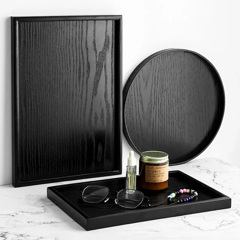 Japanese Style Black Rectangular Solid Wood Tea Tray, Japanese Cuisine Set, Afternoon Tea Dessert Tray, Retro Tea Set Tray