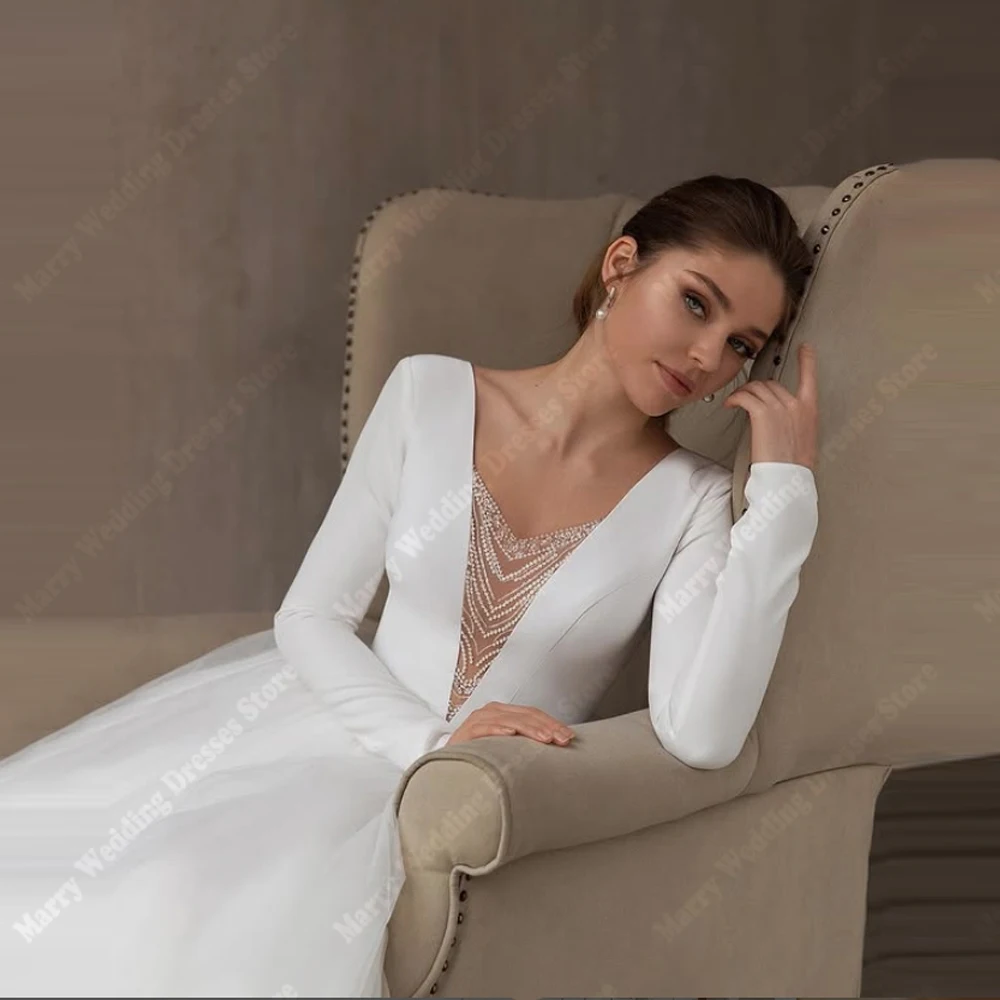 Fascinating Women A-Line Wedding Dresses Sexy V-Neck Tulle Bridal Gowns  Princess Engagement Banquet Robes De Mariee Customized