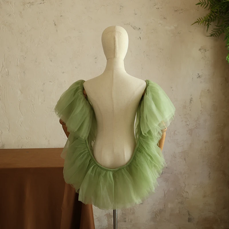 Green Tulle Puffy Sleeves Wedding Shawls for Women Wedding Wraps Adjustable Bridal Jacket Accessories