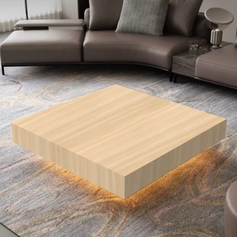 LED Lamp Tea Table Square Rectangular Rock Plate Craft Glass Tea Table Modern Luxury Living Room Table Home Decoration Furniture