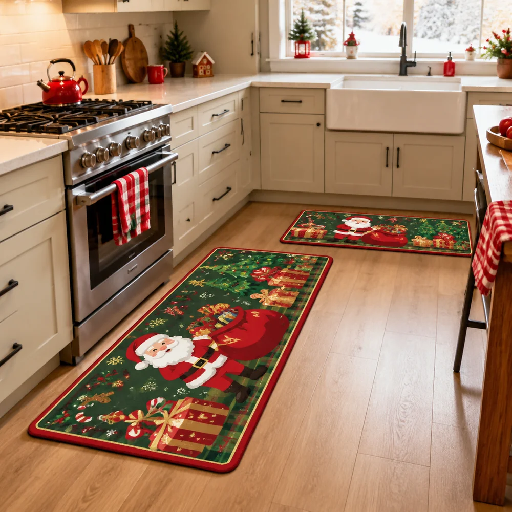 VIKAMA 1pc/2pc Best-Selling New Christmas Kitchen Rug Easy To Clean Corridor And Bathroom Absorbent Foot Mat Home Decoration