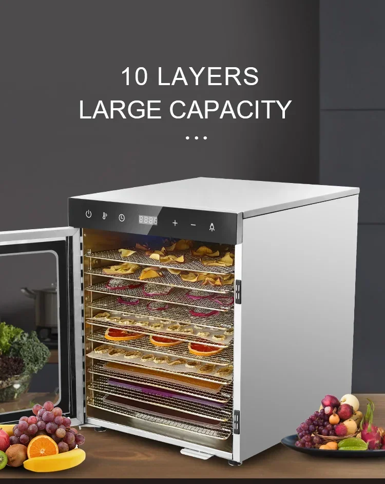 10 Trays Double Layers Digital Control Stainless Steel Food Dehydrator Fruit Dryer Machine For Home Use