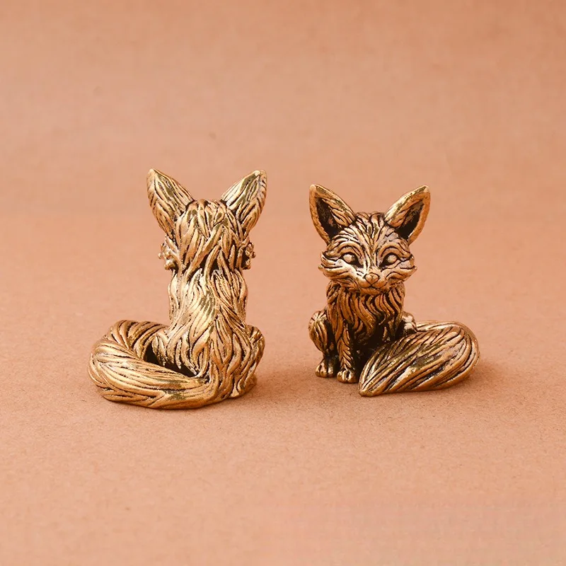 Fox ornament for study desk, solid forged copper tea pet, small copper item, creative animal, little fox