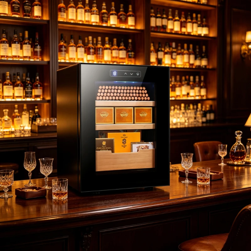 33L Commercial Cigar Humidor Cabinet Thermoelectric Cigar Cooler Temp Control LED Display Cigar Fridge Smoke Shop/Bar/Office