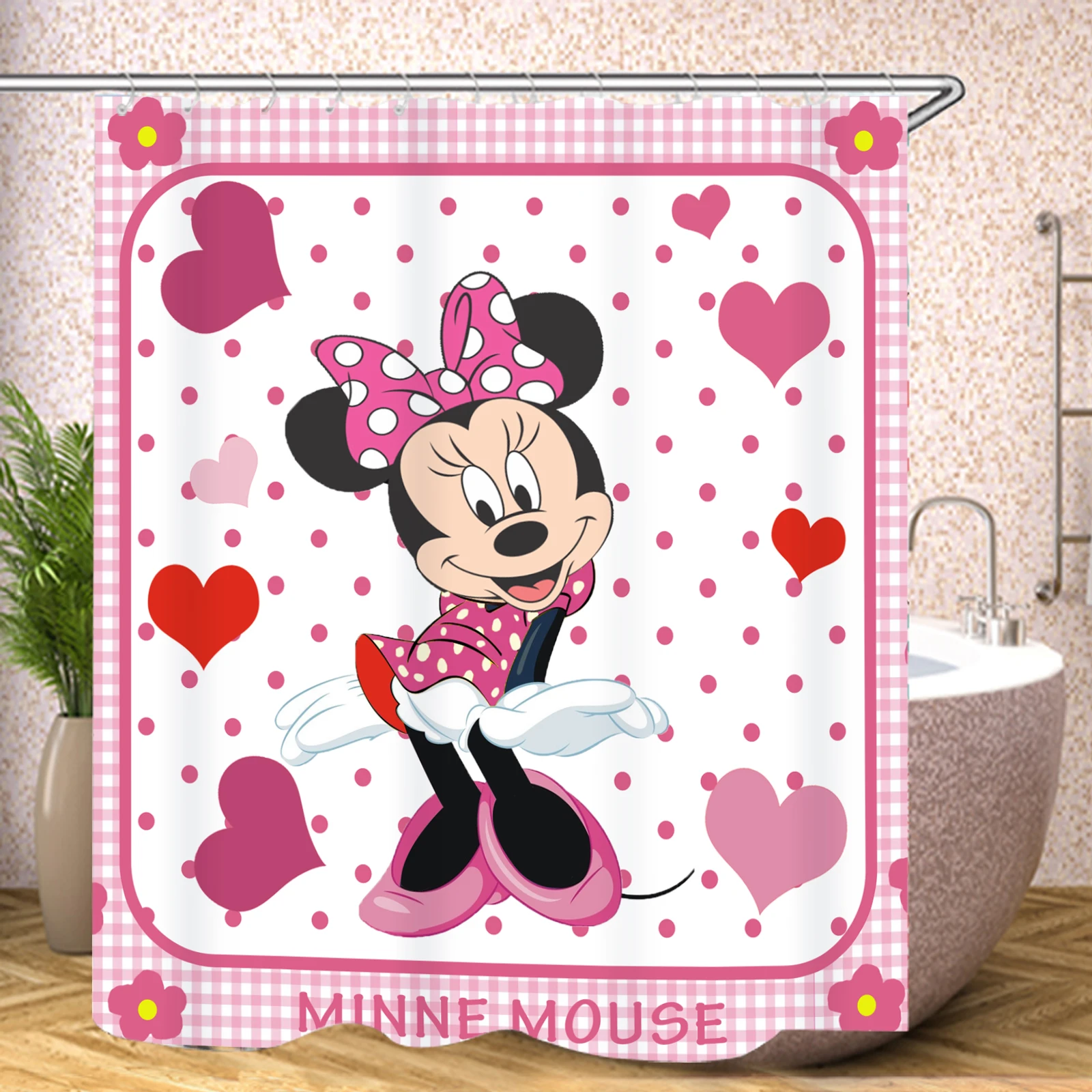 Mickey Minnie Bathroom Accessories Shower Curtain Waterproof Sets Luxury Curtains Anime Cute 100% Polyester Home Decor