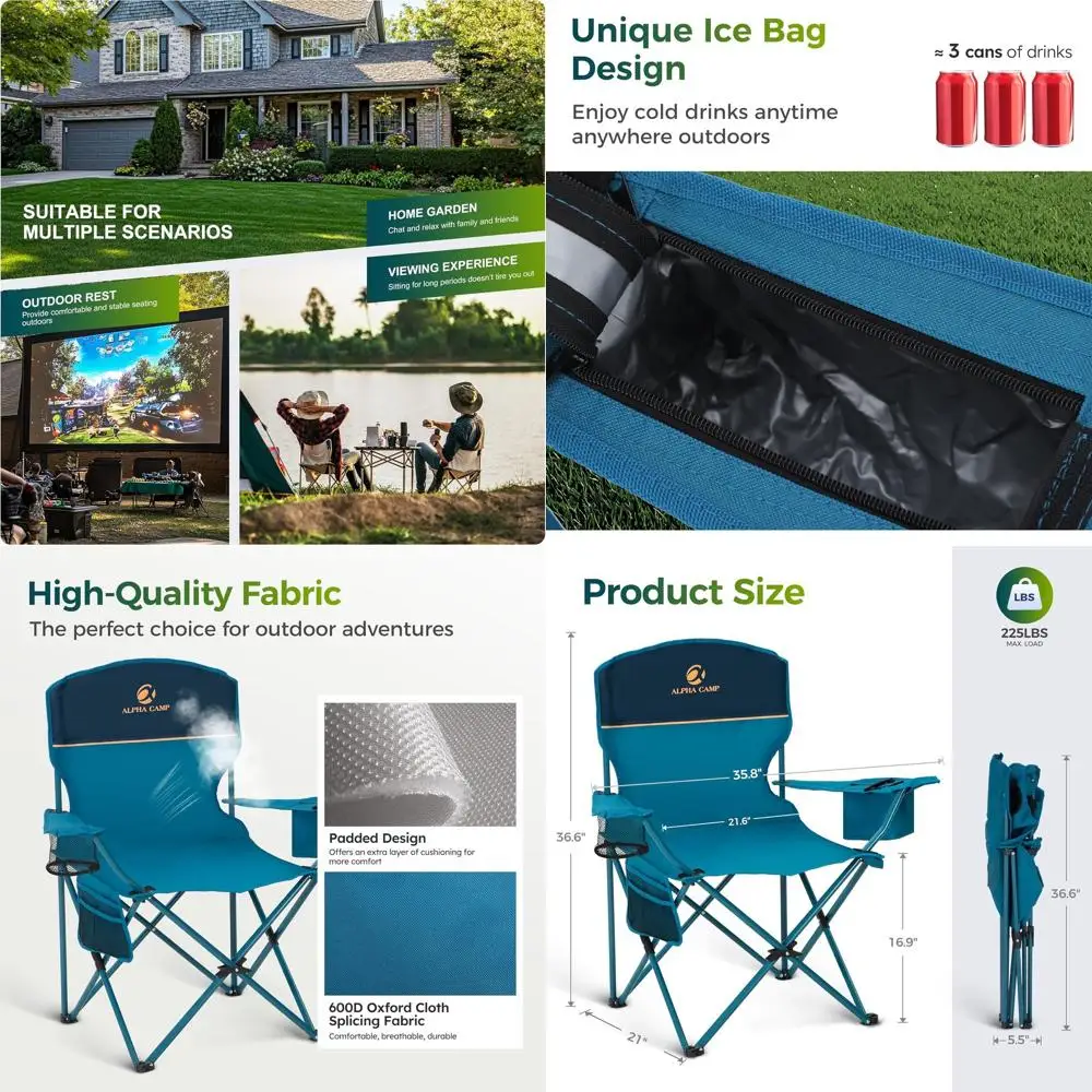 

Folding Camping Chairs for Adults Lawn Chairs Outdoor Chairs Support 250 LBS Portable Camp Chairs with Cup Holders Cooler Pouch