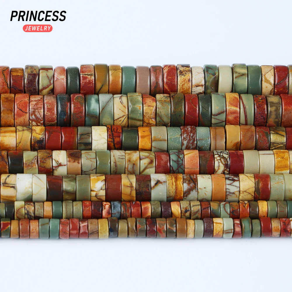 A++ Natural Picasso Jasper Rondelle Beads 4 6 8mm Loose Beads for Jewelry Making Bracelet Wholesale Crystal DIY Accessories