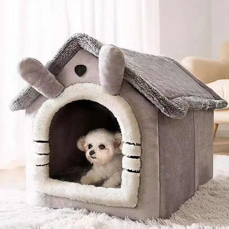 

Pet House Soft and Cozy Semi-enclosed Dog Kennel Gray Removable Cat Sleeping Pad Suitable for Small Medium and Large Dogs