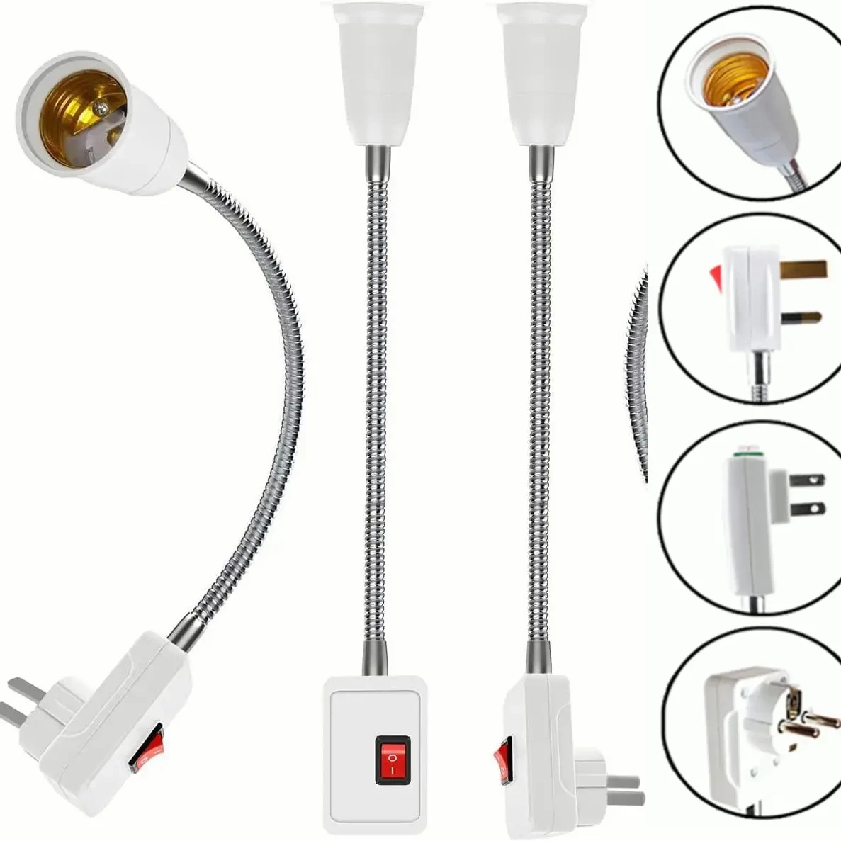 Direct Plug-in Rotary Lamp Head E27 Socket Lamp Bulb Holder with On/off Switch EU US UK Lamp Base Flexible Extension Holder