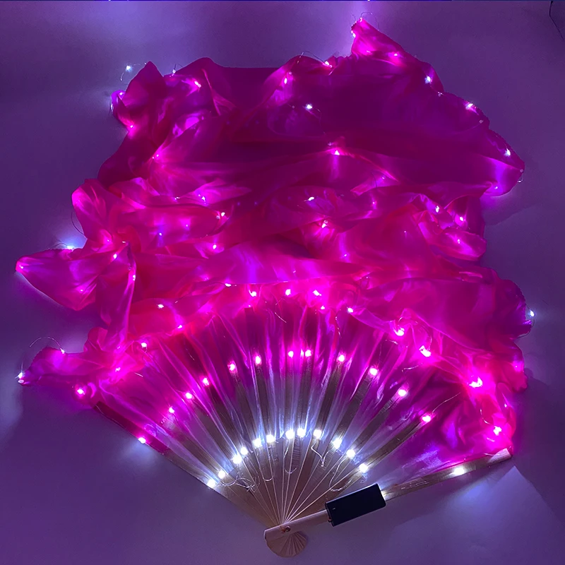 150cm Long Belly Dance LED Light Silk Hand Fan Accessories Glowing Dance Fan Veil Performance Stage Props