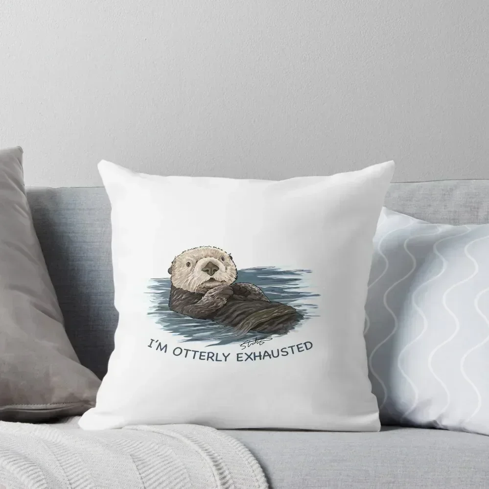 

Sea Otter Sketch I'm Otterly Exhausted Throw Pillow Sofa Cushion Covers For Sofas Rectangular Cushion Cover pillow