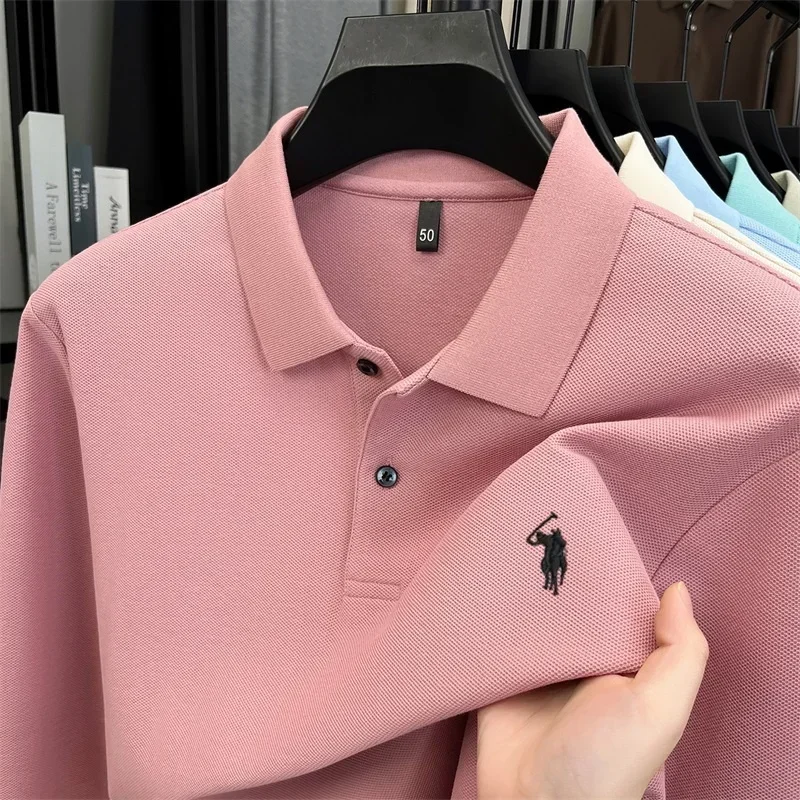100% reine Baumwolle, hochwertiges Marken-Poloshirt für Herren mit langen Ärmeln, modisches Luxus-Golfshirt mit Stickerei für Herbst und Winter, lässiges T-Shirt. – Detail 10