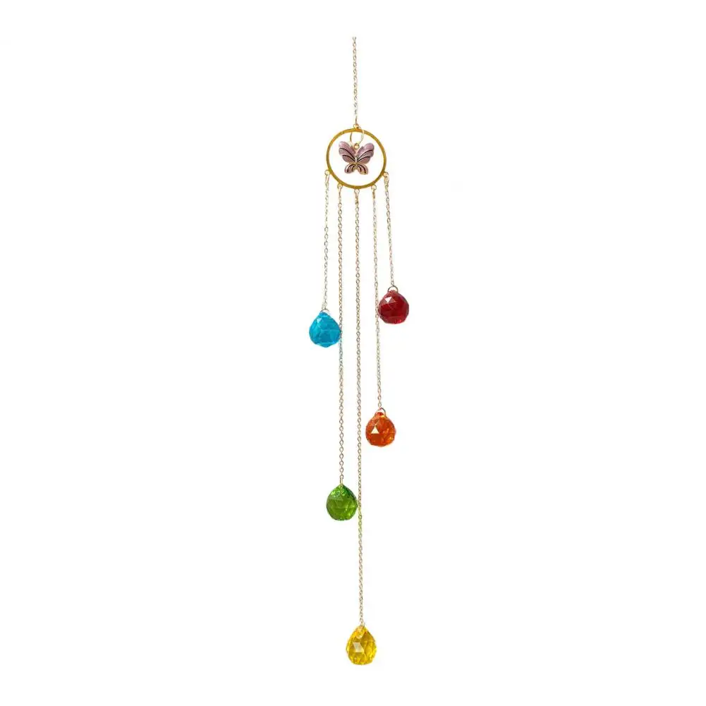 Engraved Charm Wind Chime Sun Catcher with 7-color Ab Balls Faceted Light Beads Hanging Ornament Rainbow Maker for Garden Home