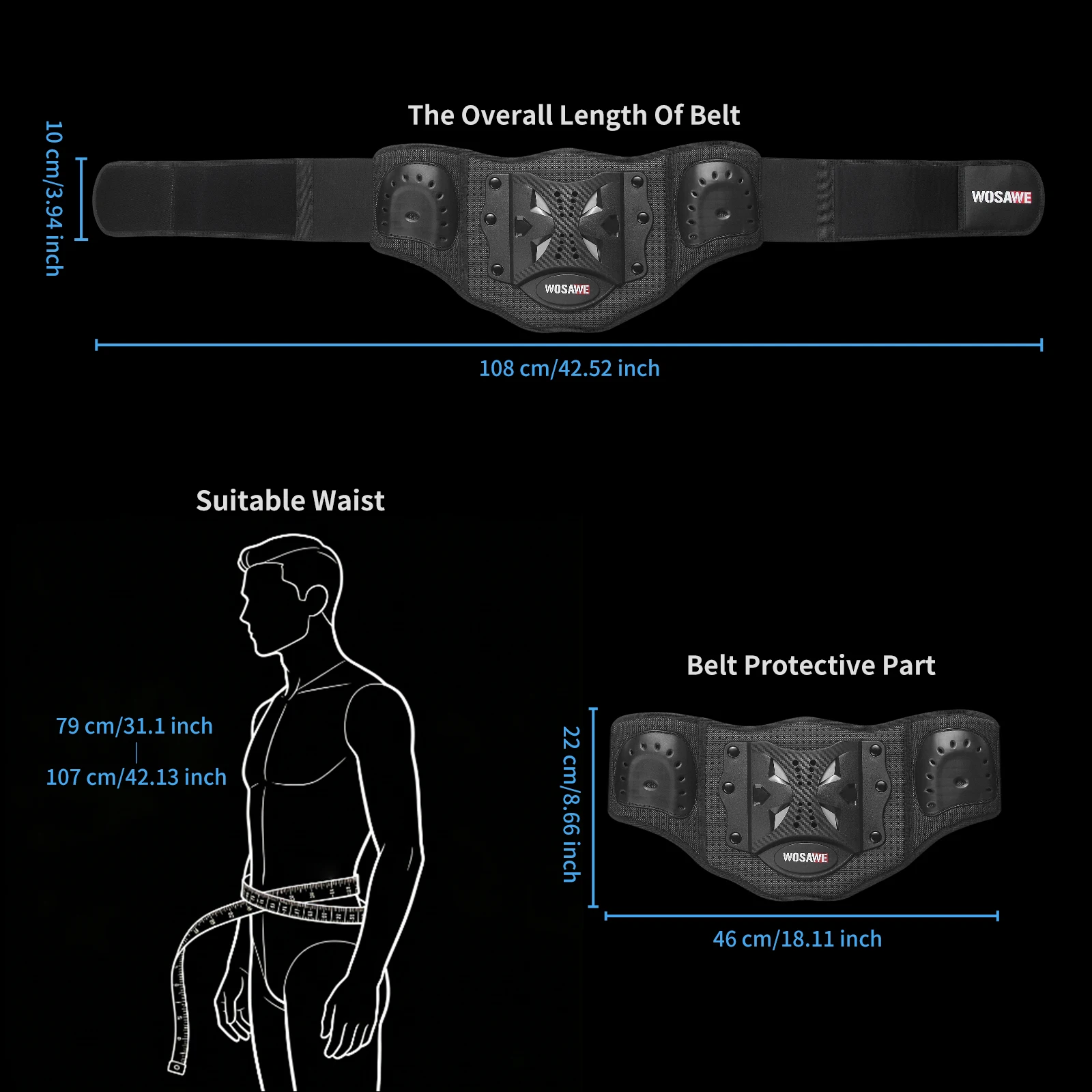 WOSAWE Adjustable Motorcycle Waist Support Belt Unisex Breathable EVA Motorbike Motocross Cycling Lumbar Kidney Support Belt view 6