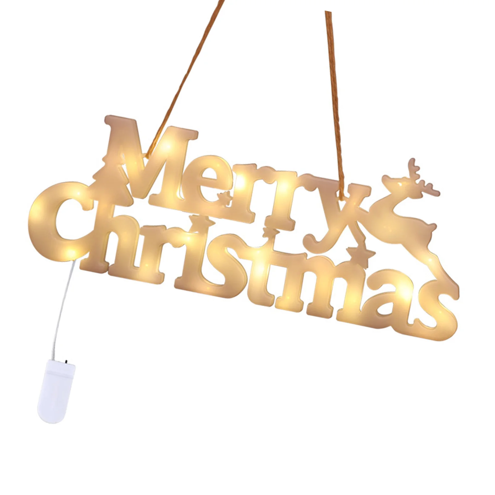 LED Letters Christmas Lights with Hanging Rope Warm White 10.5x27.5x1.4cm ABS 230g 1 Piece for Home Party Decoration Button